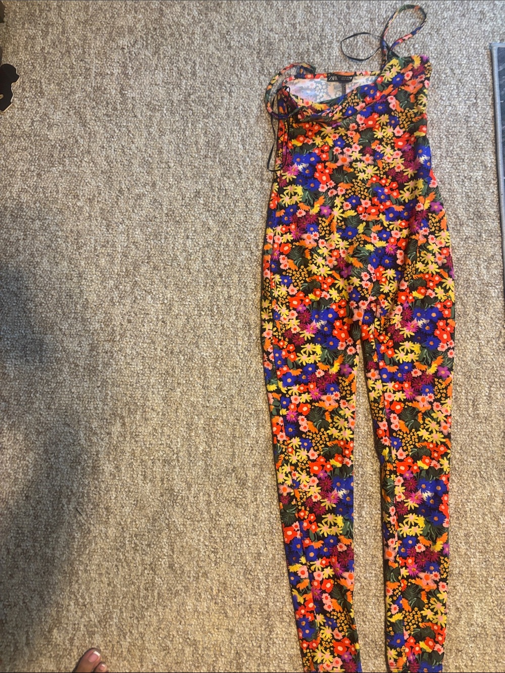 Zara Multicolor Floral Strapless Jumpsuit Leggings